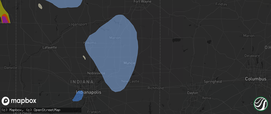 Hail map in Albany, IN on July 27, 2026