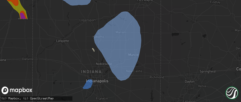 Hail map in Alexandria, IN on July 27, 2026