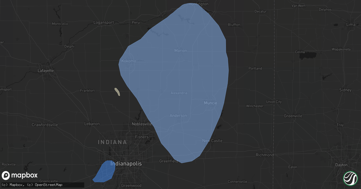Hail map in Alexandria, IN on July 27, 2026