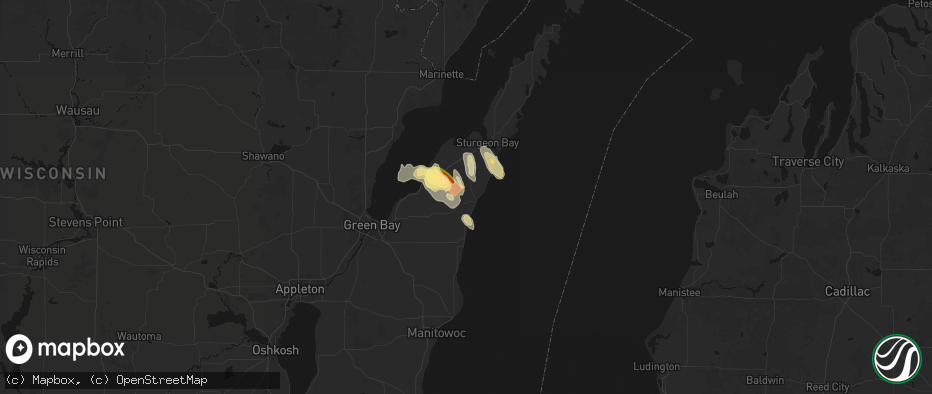 Hail map in Algoma, WI on July 27, 2026