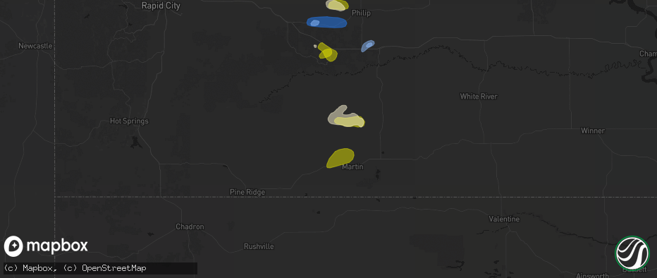 Hail map in Allen, SD on July 27, 2026