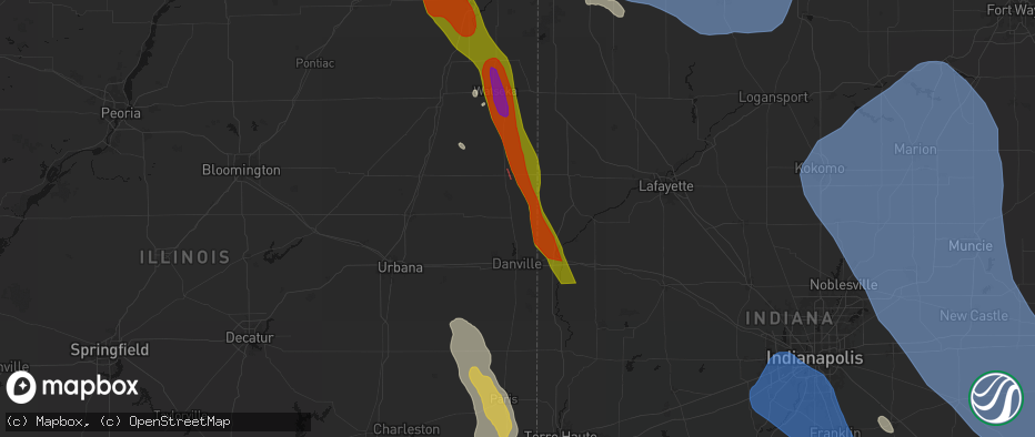 Hail map in Alvin, IL on July 27, 2026