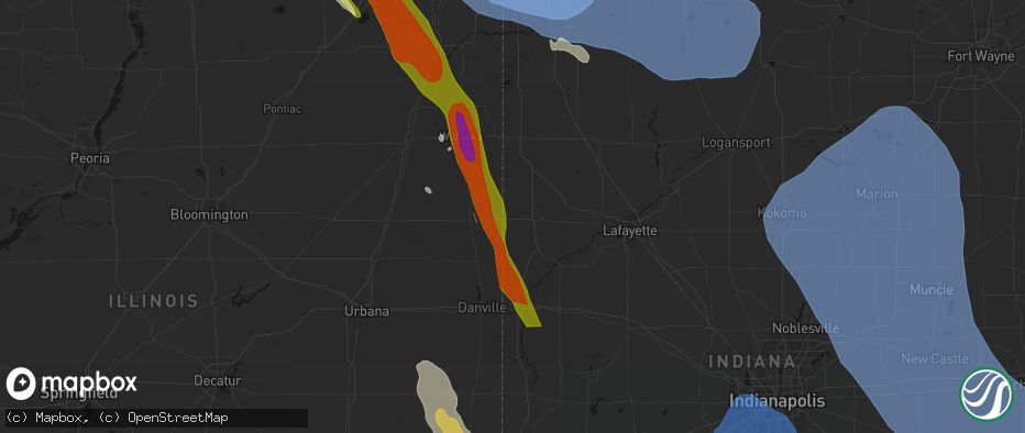 Hail map in Ambia, IN on July 27, 2026