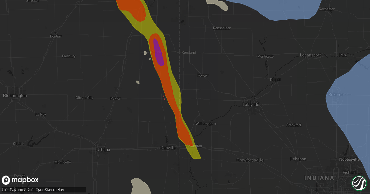 Hail map in Ambia, IN on July 27, 2026