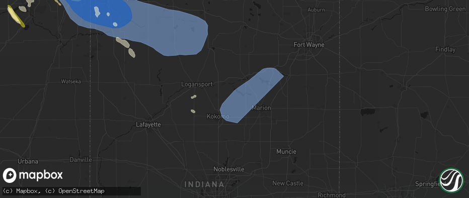 Hail map in Amboy, IN on July 27, 2026
