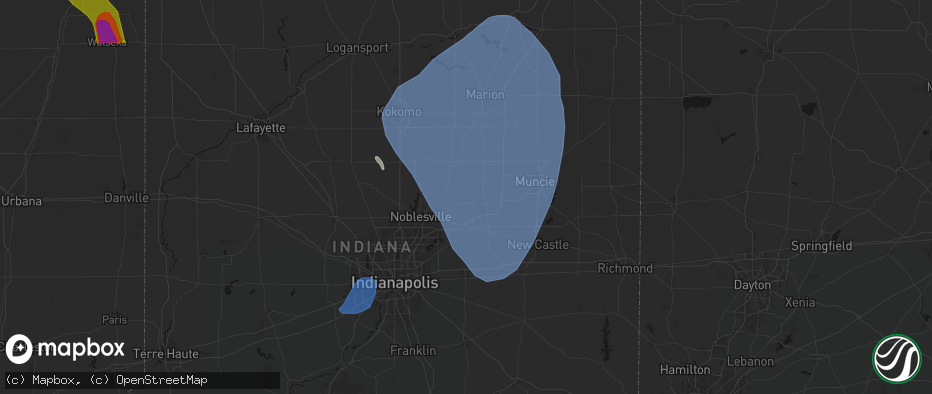 Hail map in Anderson, IN on July 27, 2026