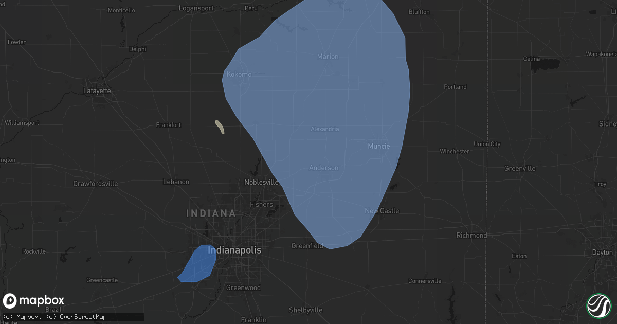 Hail map in Anderson, IN on July 27, 2026