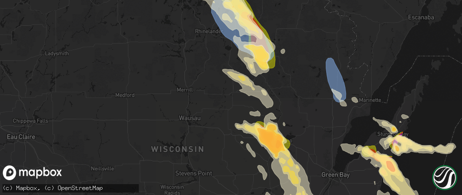 Hail map in Antigo, WI on July 27, 2026