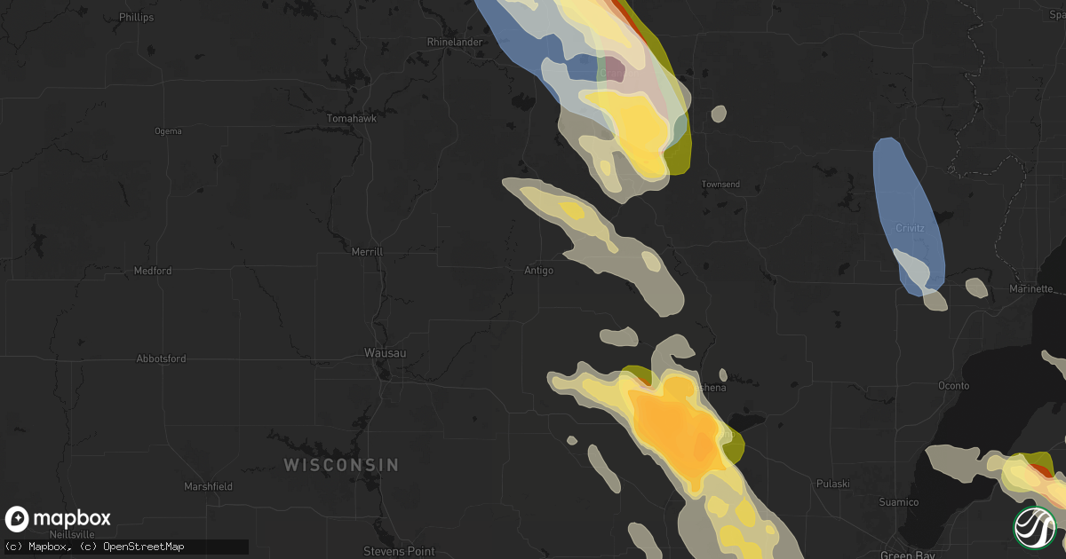 Hail map in Antigo, WI on July 27, 2026