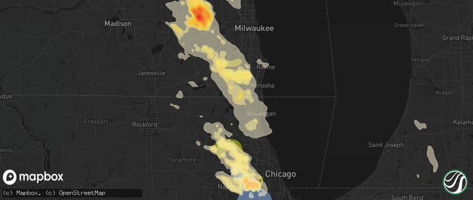 Hail map in Antioch, IL on July 27, 2026