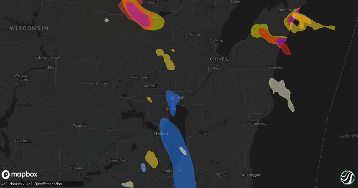 Hail map in Appleton, WI on July 27, 2026