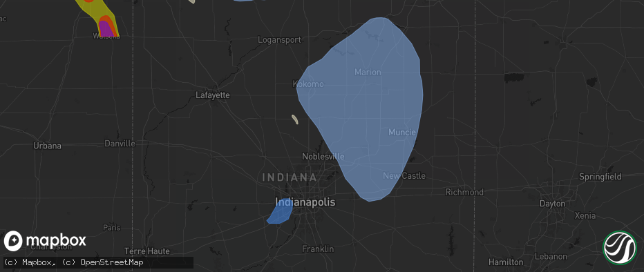 Hail map in Arcadia, IN on July 27, 2026