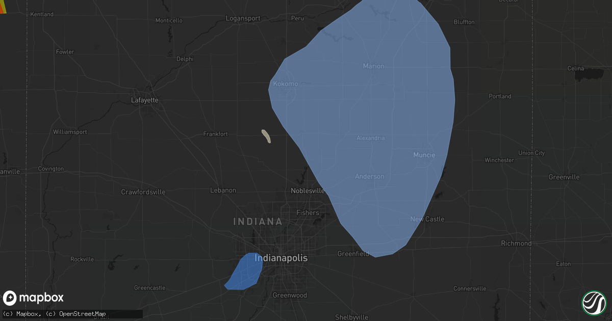 Hail map in Arcadia, IN on July 27, 2026