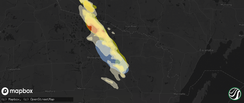 Hail map in Argonne, WI on July 27, 2026
