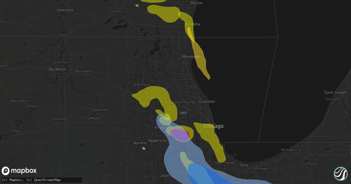 Hail map in Arlington Heights, IL on July 27, 2026