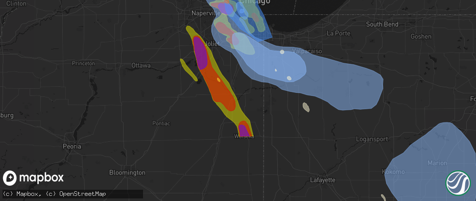 Hail map in Aroma Park, IL on July 27, 2026