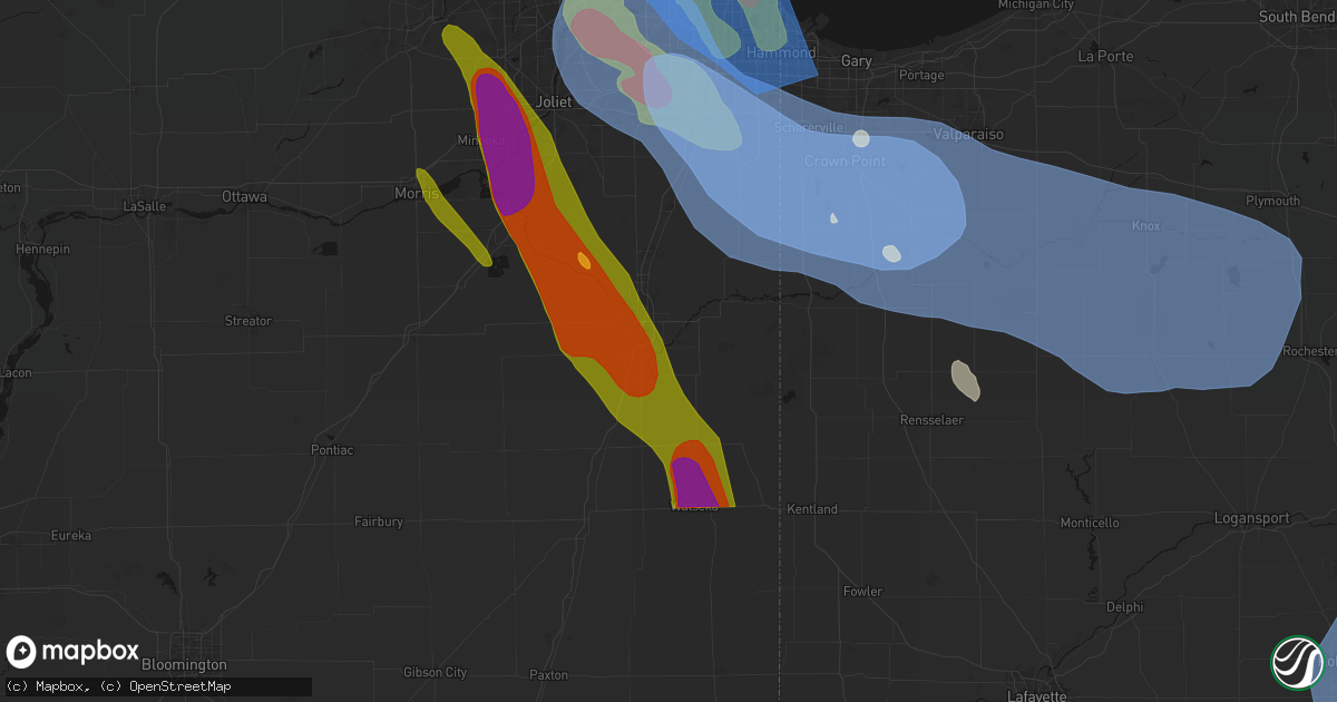 Hail map in Aroma Park, IL on July 27, 2026