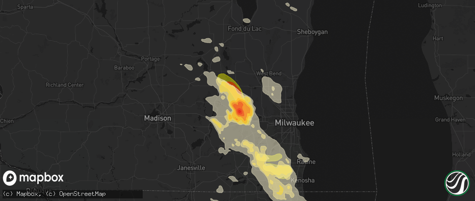 Hail map in Ashippun, WI on July 27, 2026