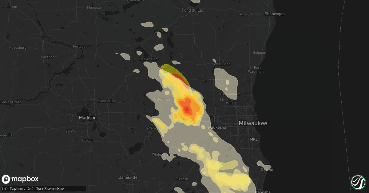 Hail map in Ashippun, WI on July 27, 2026