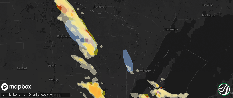 Hail map in Athelstane, WI on July 27, 2026
