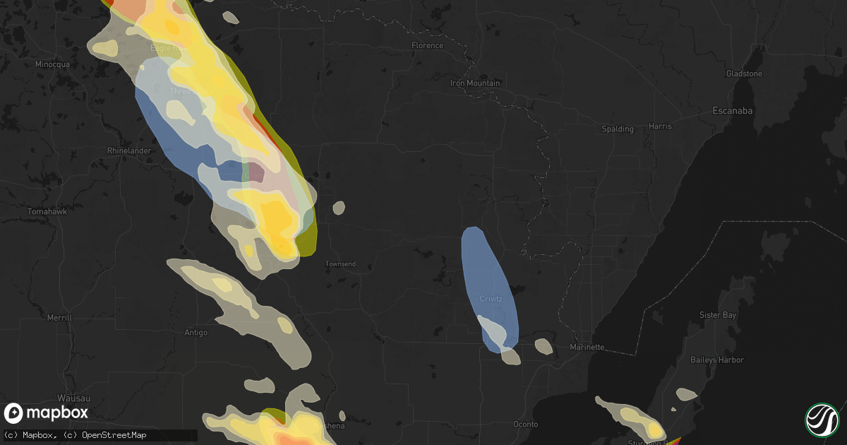 Hail map in Athelstane, WI on July 27, 2026