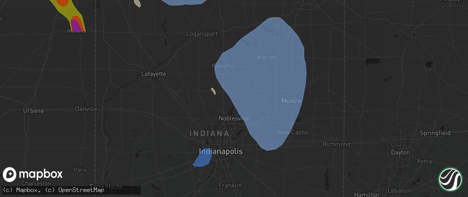 Hail map in Atlanta, IN on July 27, 2026