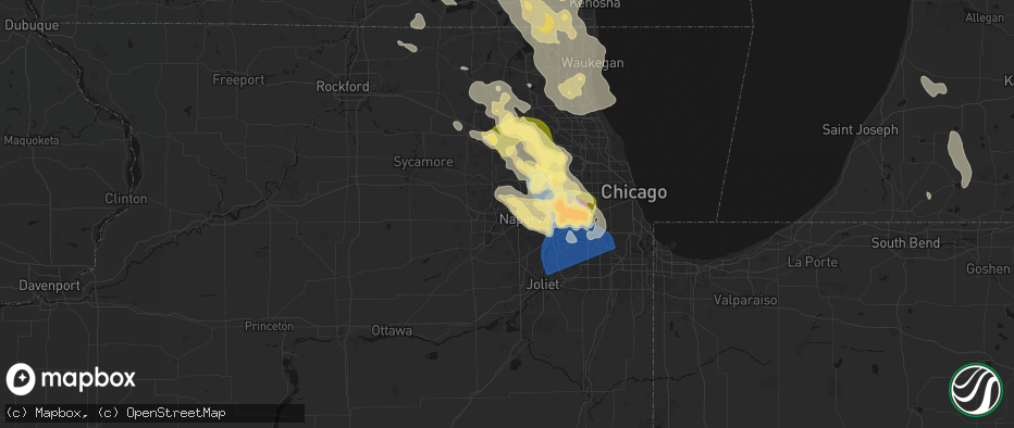 Hail map in Aurora, IL on July 27, 2026