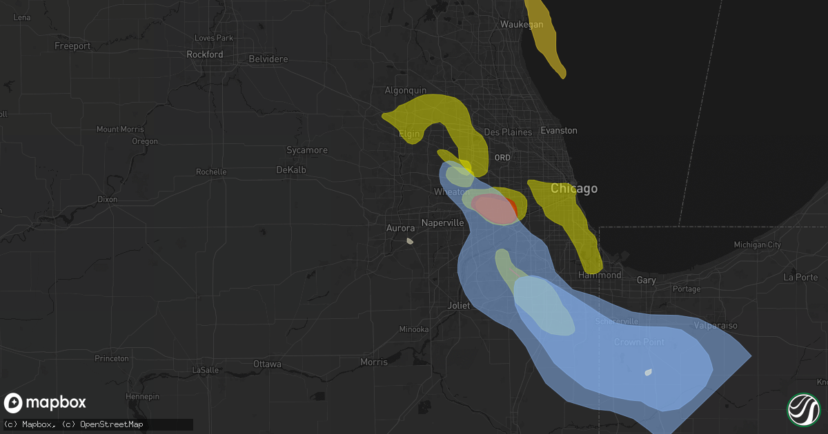 Hail map in Aurora, IL on July 27, 2026