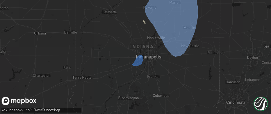 Hail map in Avon, IN on July 27, 2026
