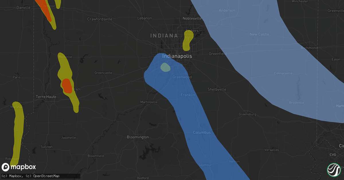 Hail map in Bargersville, IN on July 27, 2026