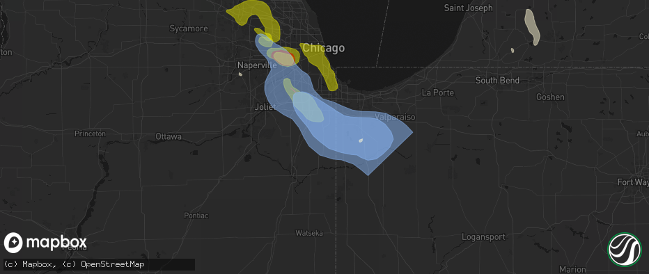 Hail map in Beecher, IL on July 27, 2026