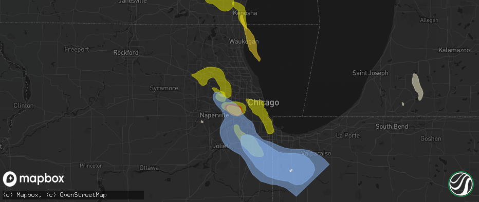 Hail map in Bellwood, IL on July 27, 2026