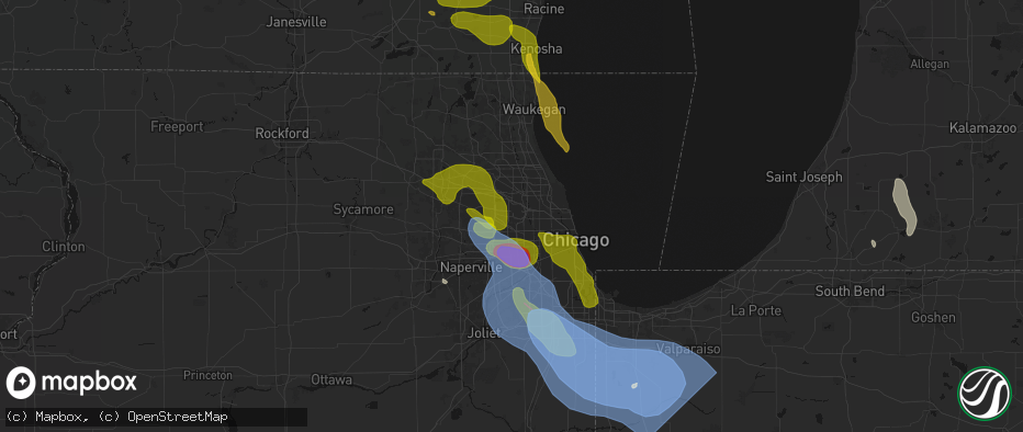 Hail map in Bensenville, IL on July 27, 2026