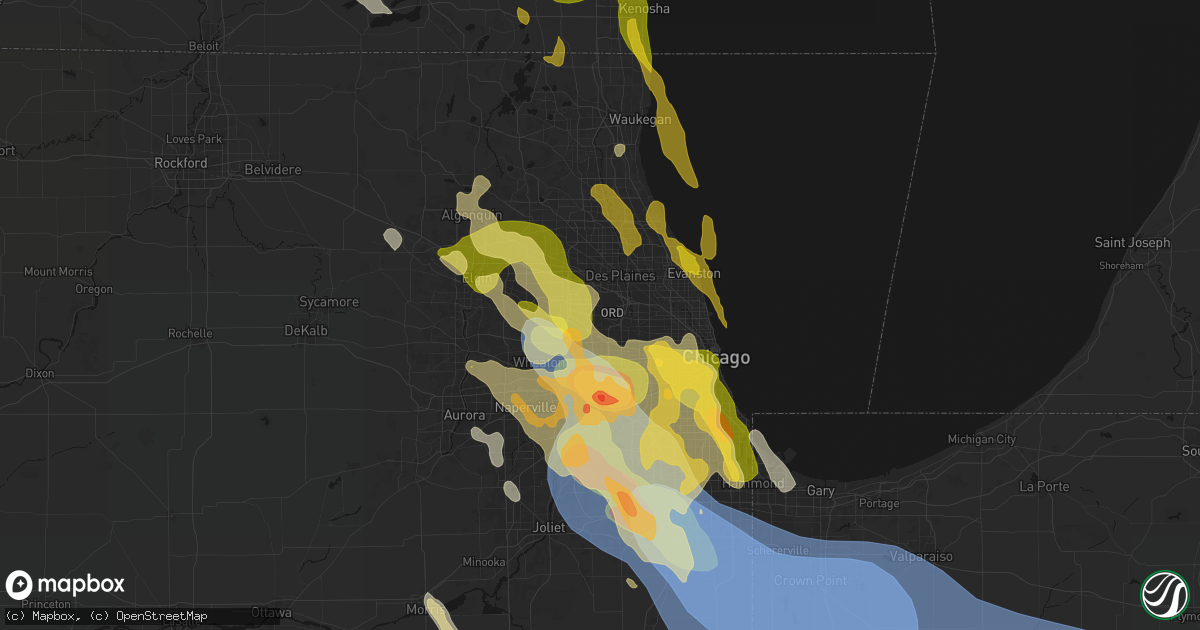 Hail map in Bensenville, IL on July 27, 2026