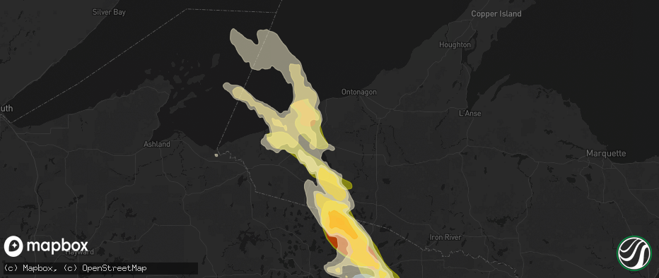 Hail map in Bergland, MI on July 27, 2026
