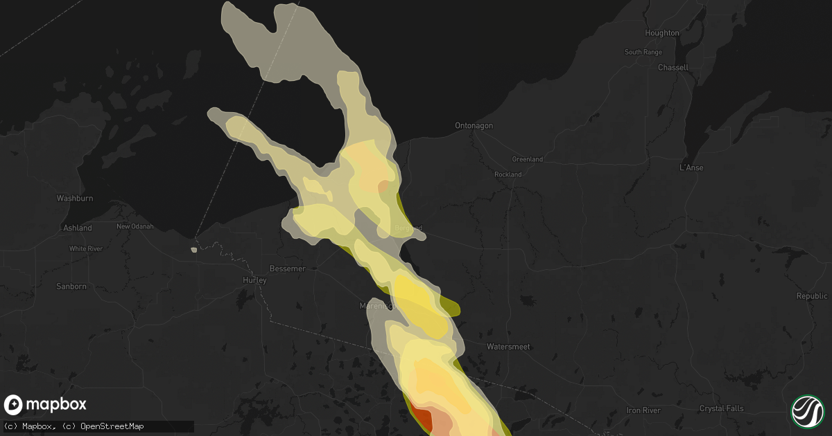 Hail map in Bergland, MI on July 27, 2026
