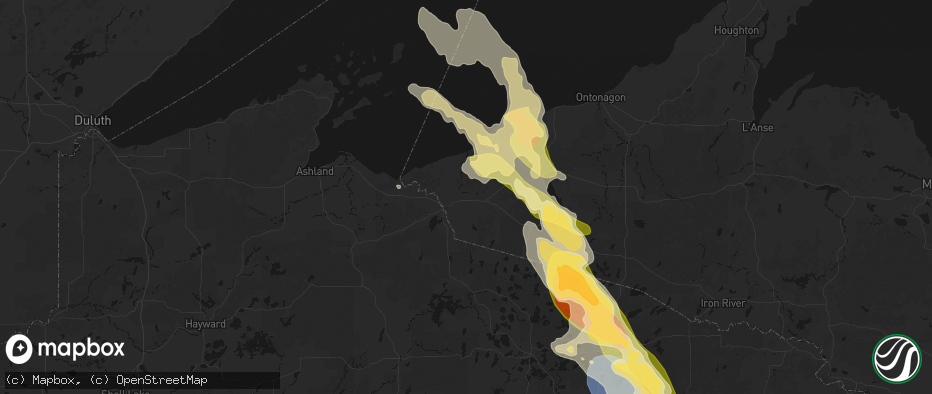Hail map in Bessemer, MI on July 27, 2026