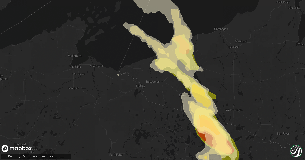 Hail map in Bessemer, MI on July 27, 2026