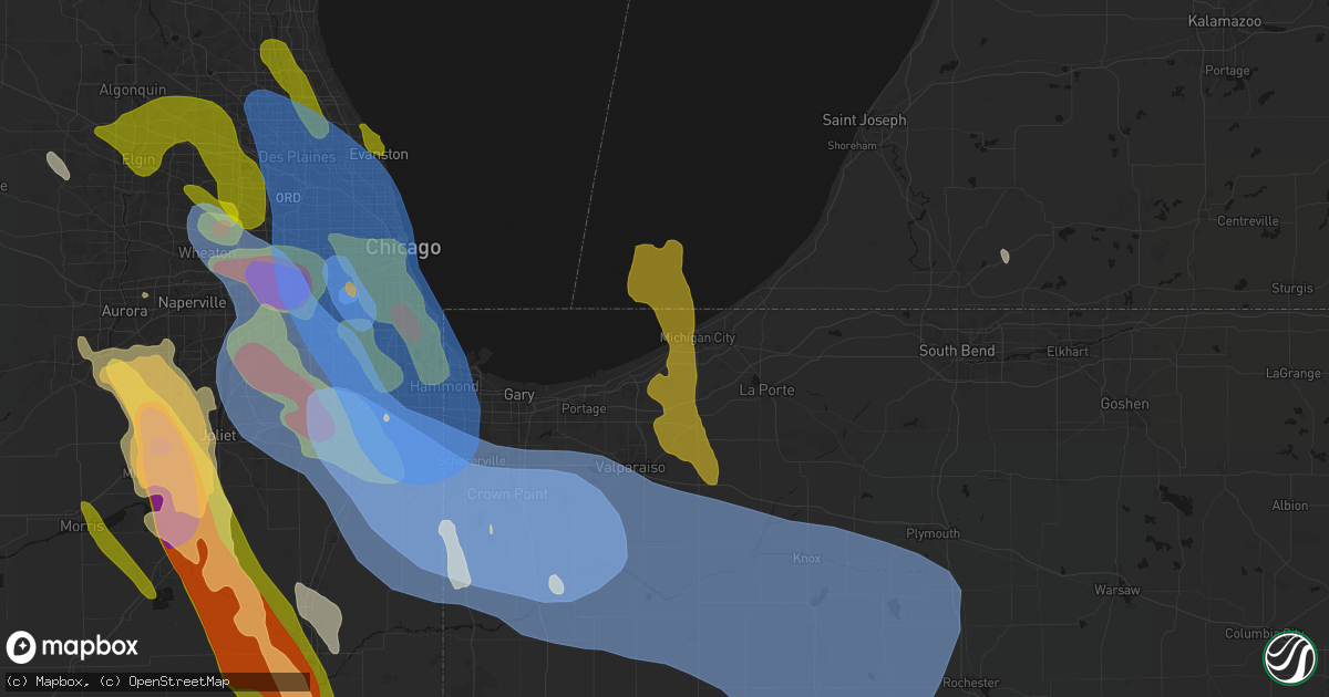 Hail map in Beverly Shores, IN on July 27, 2026