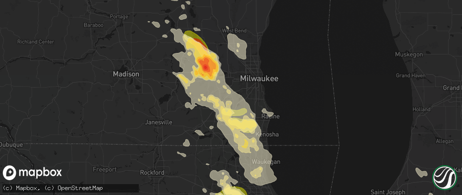 Hail map in Big Bend, WI on July 27, 2026