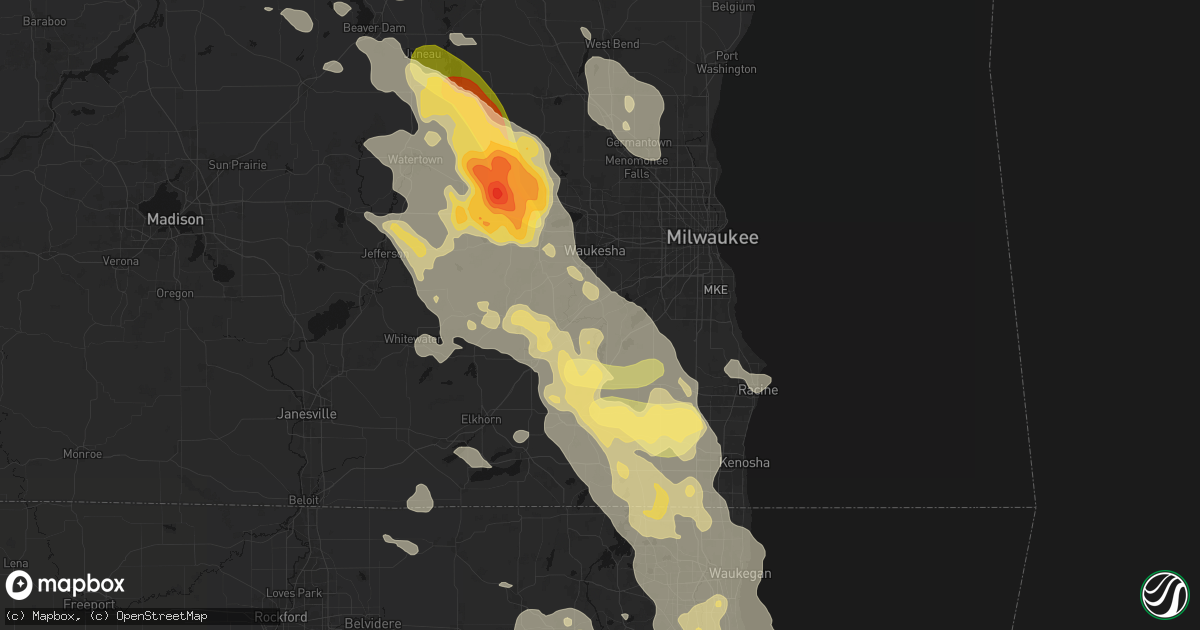 Hail map in Big Bend, WI on July 27, 2026