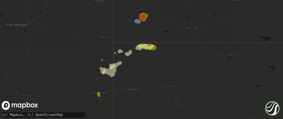 Hail map in Bird City, KS on July 27, 2026