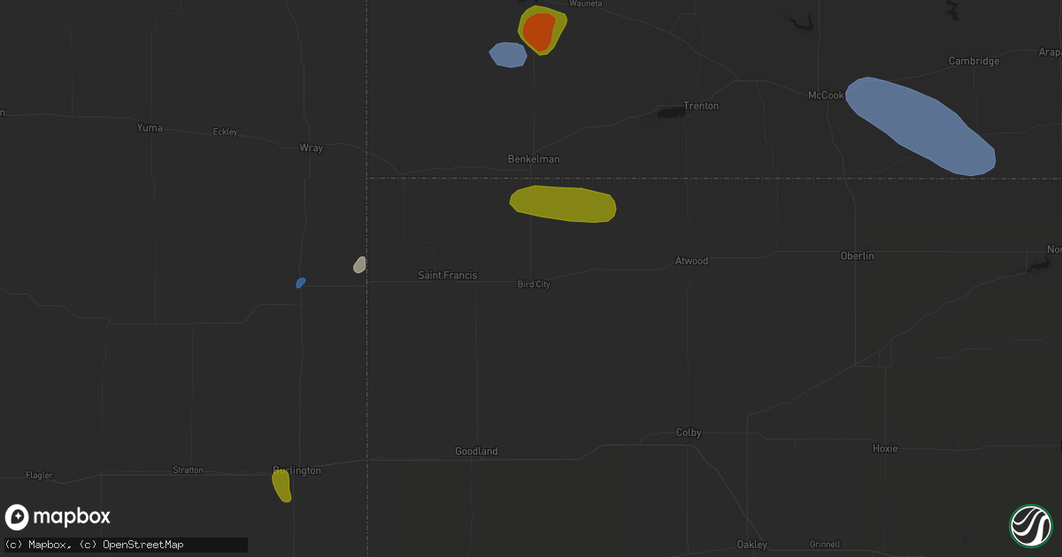 Hail map in Bird City, KS on July 27, 2026