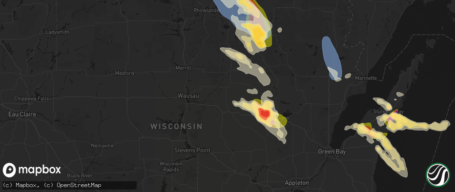 Hail map in Birnamwood, WI on July 27, 2026