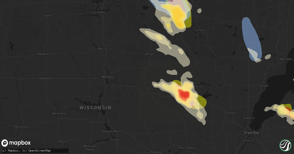 Hail map in Birnamwood, WI on July 27, 2026