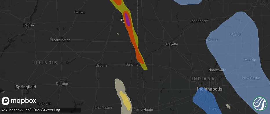 Hail map in Bismarck, IL on July 27, 2026