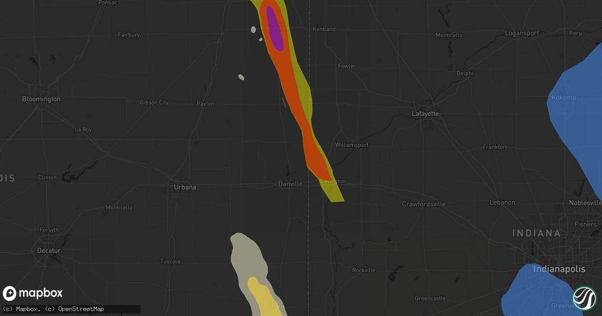 Hail map in Bismarck, IL on July 27, 2026