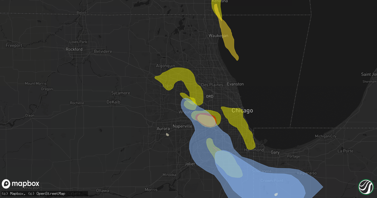 Hail map in Bloomingdale, IL on July 27, 2026