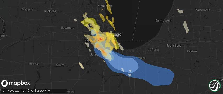 Hail map in Blue Island, IL on July 27, 2026