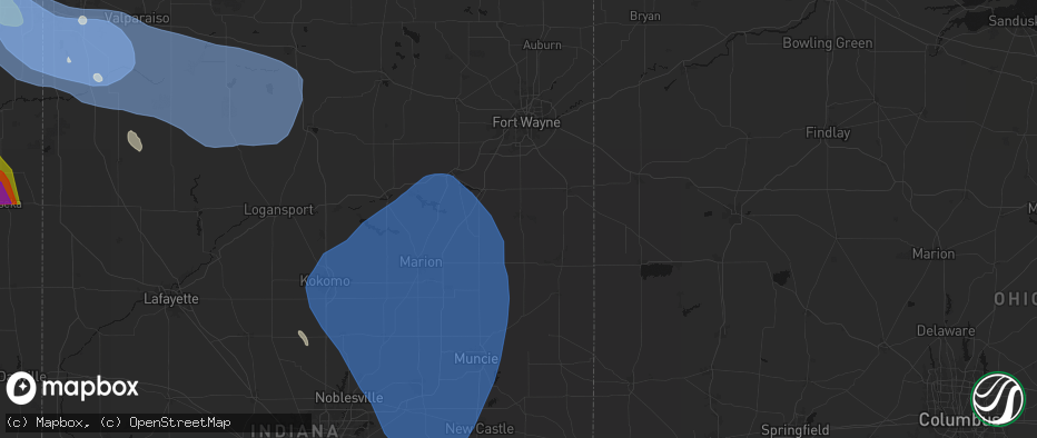 Hail map in Bluffton, IN on July 27, 2026